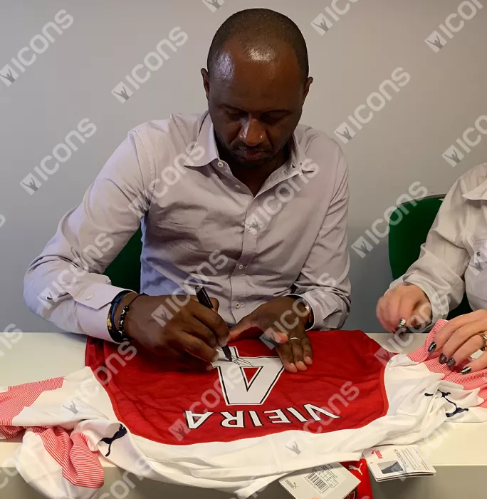 Icons Patrick Vieira Back Signed Modern Arsenal Home Shirt In Hero Frame: Option 1