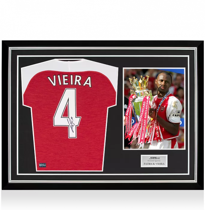 icons Patrick Vieira Back Signed Modern Arsenal Home Shirt In Hero Frame: Option 1