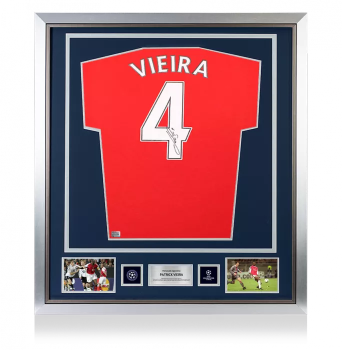 icons Patrick Vieira Official UEFA Champions League Back Signed and Framed Arsenal Retro Home Shirt