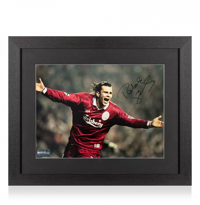 icons Patrik Berger Signed Liverpool Photo In Black Wooden Frame: Kop Legend