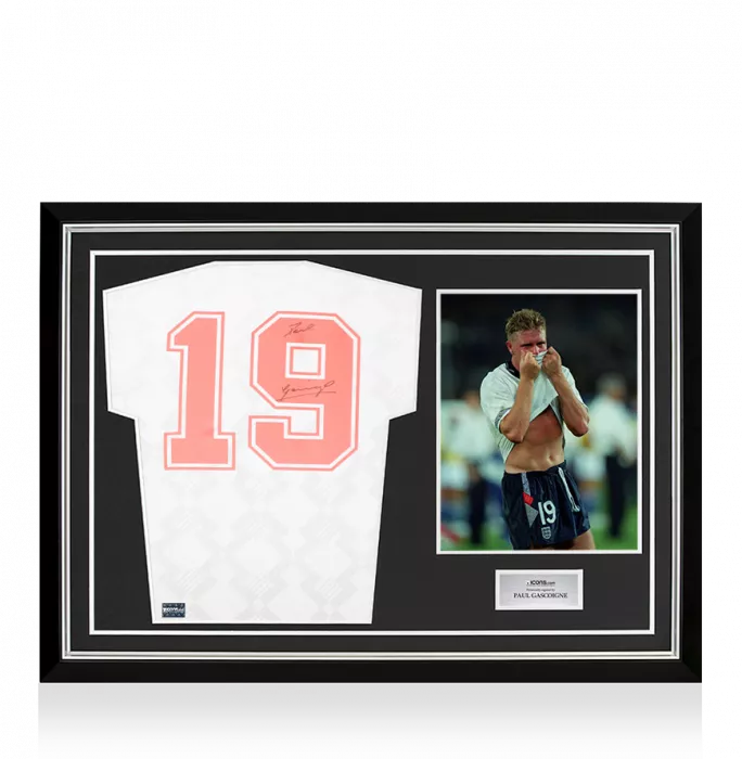 icons Paul Gascoigne Back Signed England 1990 Home Shirt In Hero Frame: Option 1