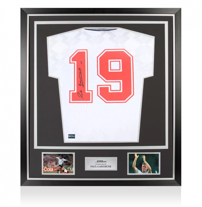 icons Paul Gascoigne Back Signed England 1990 Home Shirt In Classic Frame