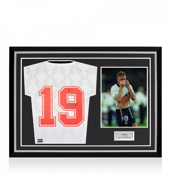 icons Paul Gascoigne Back Signed England 1990 Home Shirt In Hero Frame: Option 1