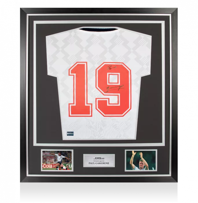 icons Paul Gascoigne Back Signed England 1990 Home Shirt In Classic Frame