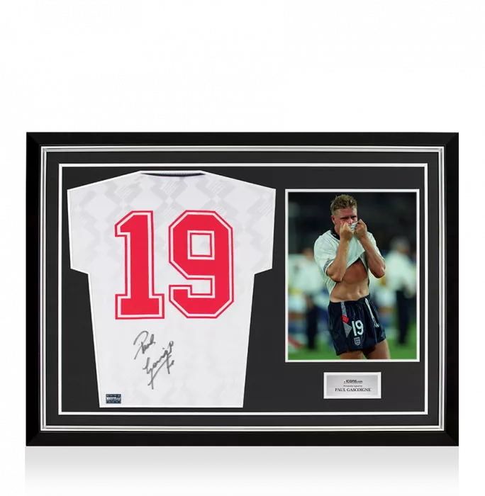 icons Paul Gascoigne Back Signed England 1990 Home Shirt In Hero Frame: Option 1