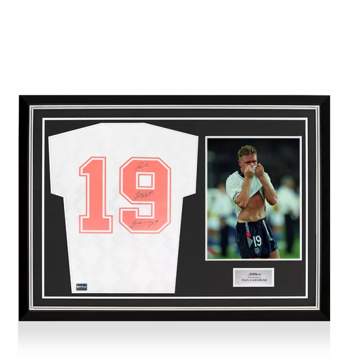 icons Paul Gascoigne Back Signed England 1990 Home Shirt In Hero Frame: Option 1
