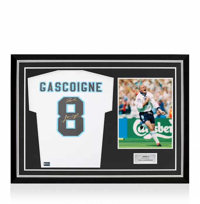 icons Paul Gascoigne Back Signed England 1996 Home Shirt In Hero Frame: Option 1