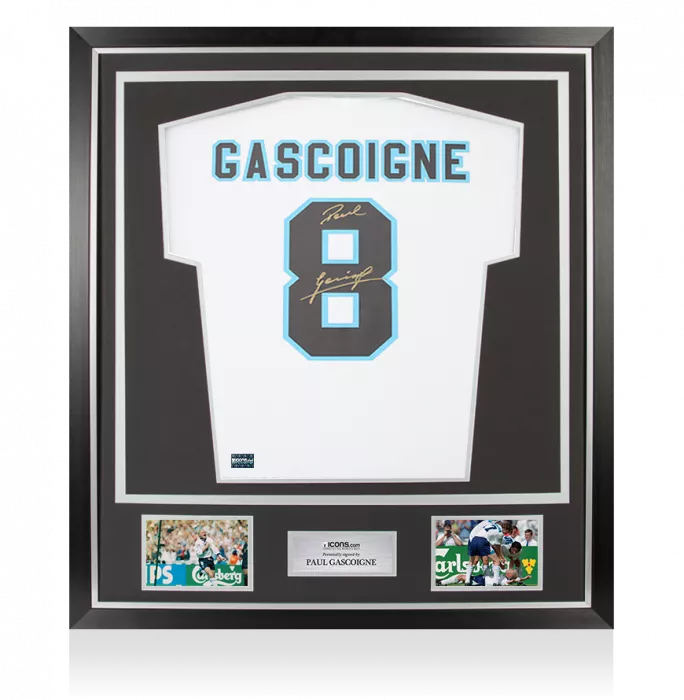 icons Paul Gascoigne Back Signed England 1996 Home Shirt In Classic Frame