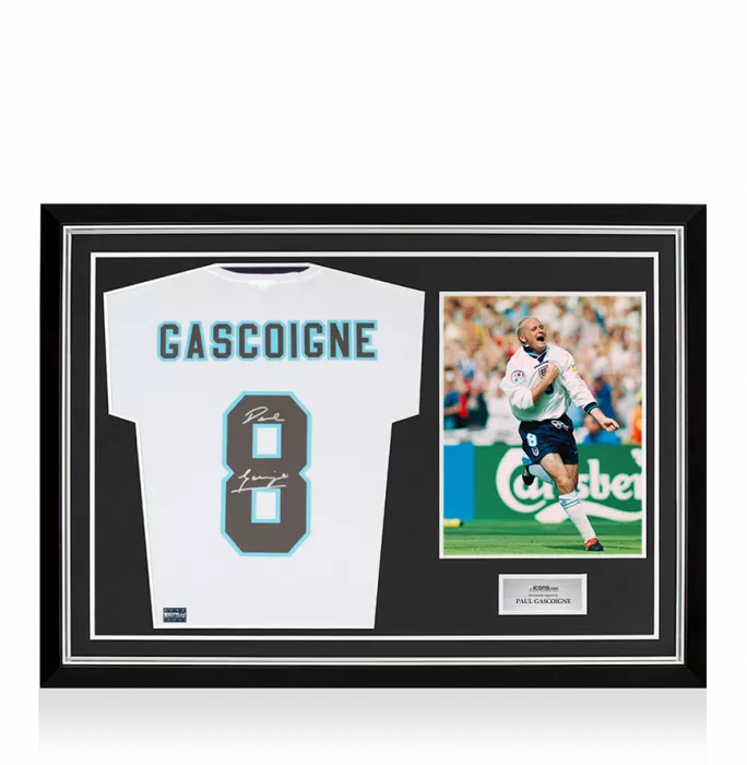icons Paul Gascoigne Back Signed England 1996 Home Shirt In Hero Frame: Option 1