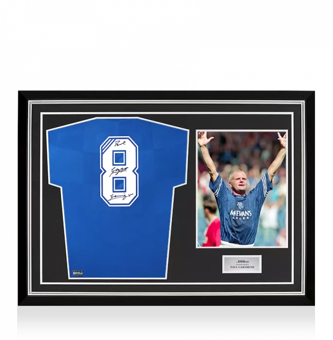 icons Paul Gascoigne Back Signed Rangers 2016-18 Home Shirt In Hero Frame: Option 1