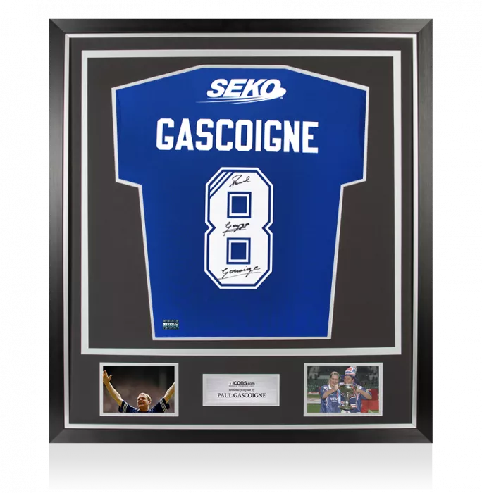 icons Paul Gascoigne Back Signed Rangers 2023-24 Home Shirt In Classic Frame