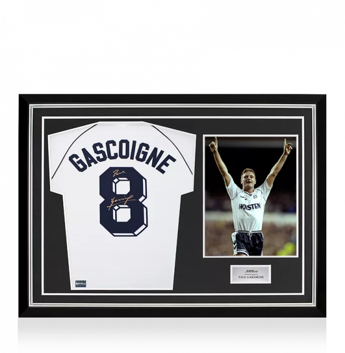 icons Paul Gascoigne Back Signed Tottenham Hotspur 1991 Home Shirt In Hero Frame: Option 1