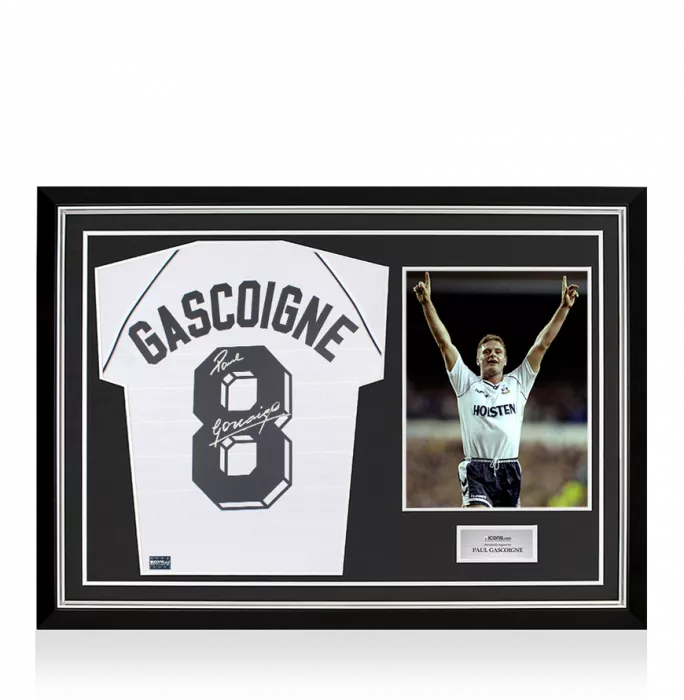icons Paul Gascoigne Back Signed Tottenham Hotspur 1991 Home Shirt In Hero Frame: Option 1