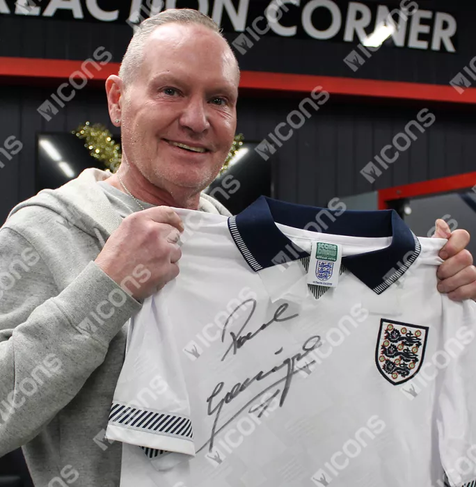 Icons Paul Gascoigne & Chris Waddle Front Signed England 1990 Home Shirt In Classic Frame