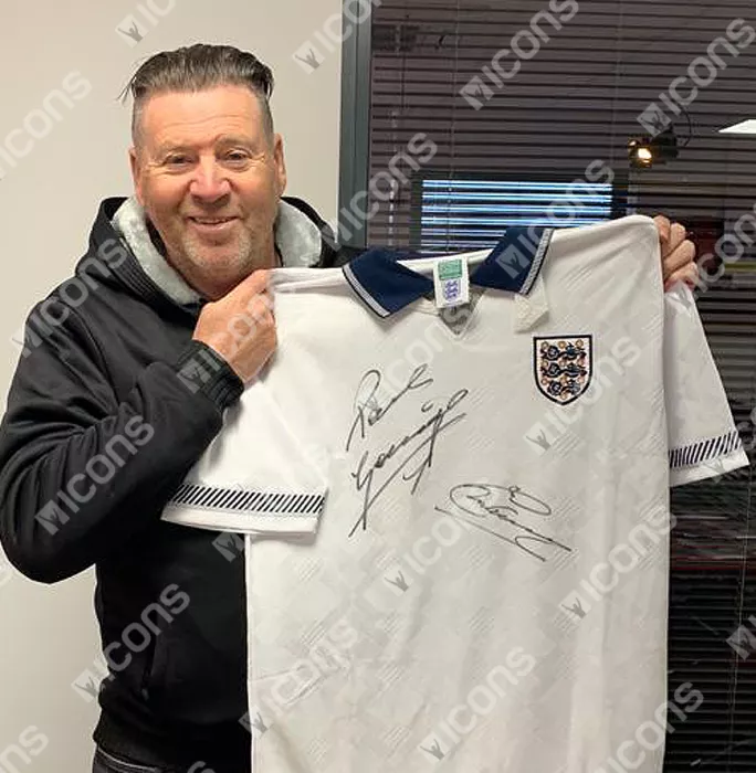 Icons Paul Gascoigne & Chris Waddle Front Signed England 1990 Home Shirt In Classic Frame