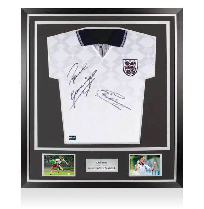 icons Paul Gascoigne & Chris Waddle Front Signed England 1990 Home Shirt In Classic Frame