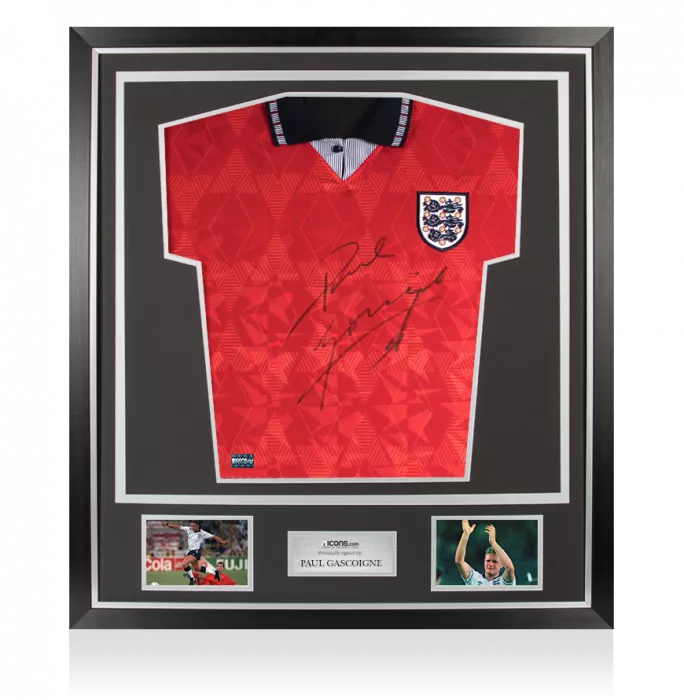 icons Paul Gascoigne Front Signed England 1990 Away Shirt In Classic Frame