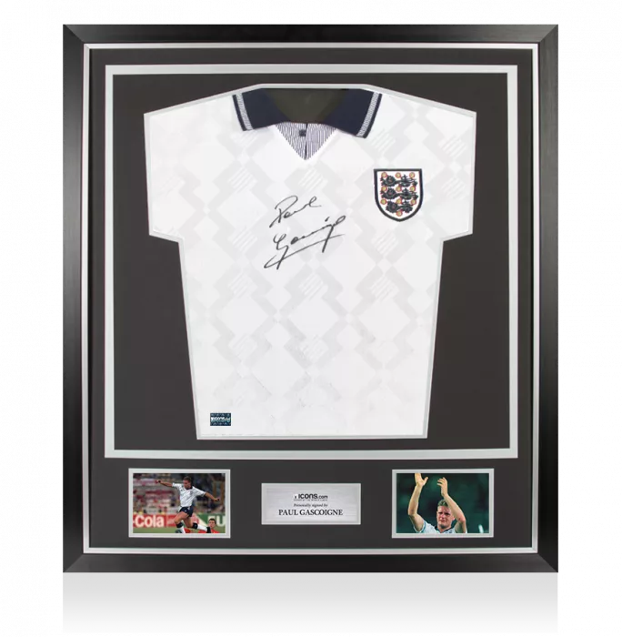 icons Paul Gascoigne Front Signed England 1990 Home Shirt In Classic Frame