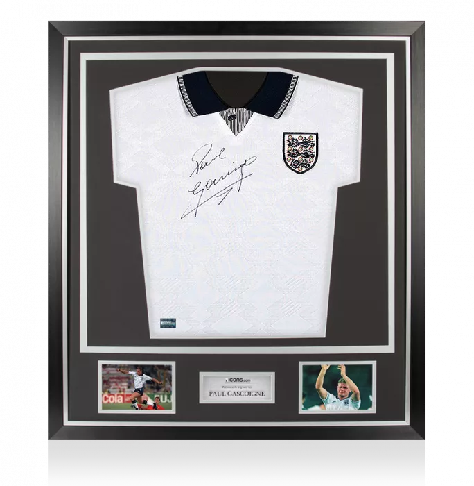 icons Paul Gascoigne Front Signed England 1990 Home Shirt In Classic Frame