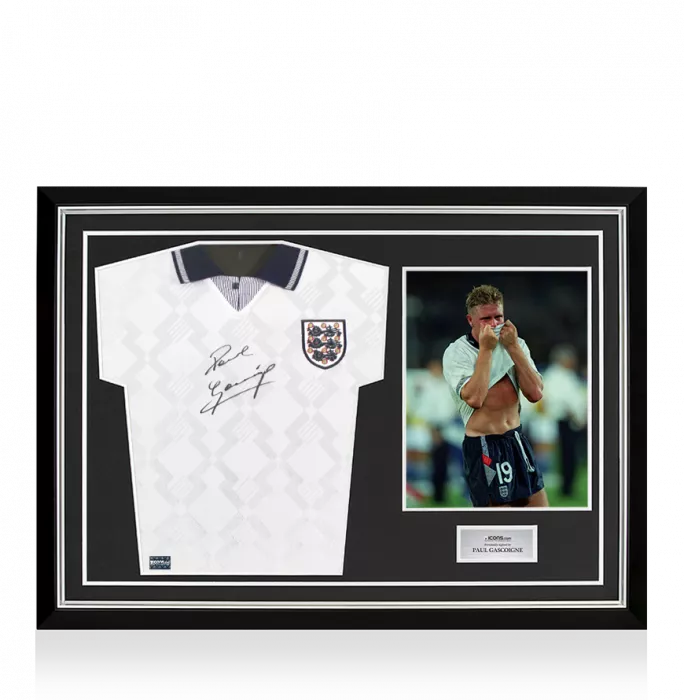 icons Paul Gascoigne Front Signed England 1990 Home Shirt In Hero Frame: Option 1