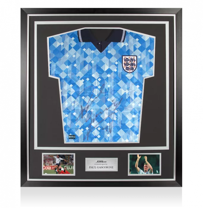 icons Paul Gascoigne Front Signed England 1990 Third Shirt In Classic Frame