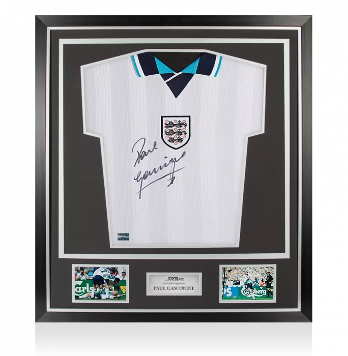 Icons Paul Gascoigne Front Signed England 1996 Home Shirt In Classic Frame