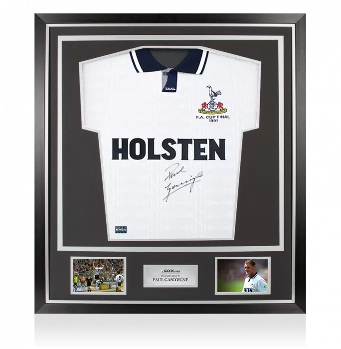 icons Paul Gascoigne Front Signed Tottenham Hotspur 1991 FA Cup Final Shirt In Classic Frame
