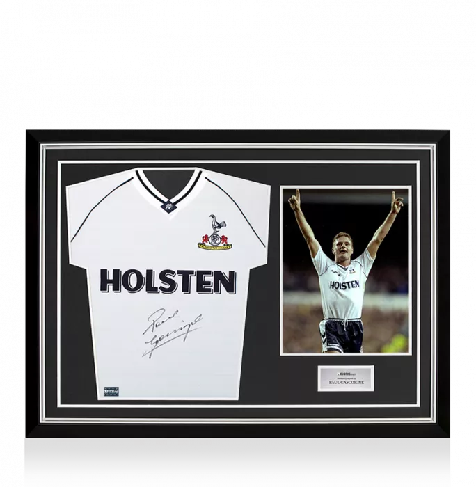 icons Paul Gascoigne Front Signed Tottenham Hotspur 1991 Home Shirt In Hero Frame: Option 1