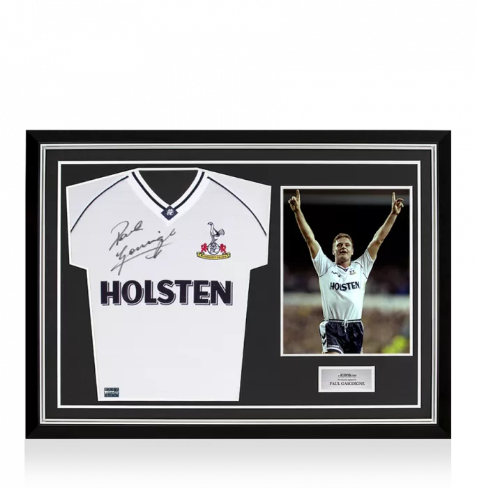 icons Paul Gascoigne Front Signed Tottenham Hotspur 1991 Home Shirt In Hero Frame: Option 1