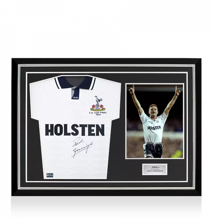 icons Paul Gascoigne Front Signed Tottenham Hotspur 1991 FA Cup Final Shirt In Hero Frame: Option 1