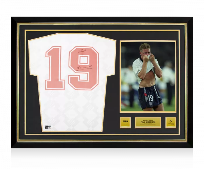 icons Paul Gascoigne Official 1990 FIFA World Cup™ Back Signed and Hero Framed England 1990 Home Shirt