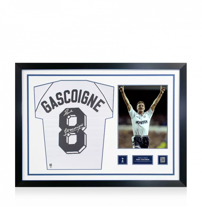 icons Paul Gascoigne Official Tottenham Hotspur Signed and Framed 1991 Home Shirt