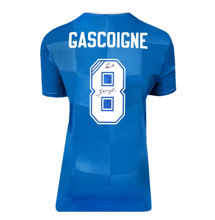Icons Paul Gascoigne Official UEFA Champions League Back Signed And Framed Rangers 2016-17 Home Shirt