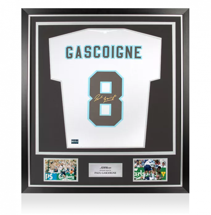 icons Paul Gascoigne Signed England 1996 Home Shirt With Fan Style Number In Classic Frame