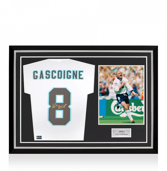 icons Paul Gascoigne Signed England 1996 Home Shirt With Fan Style Number In Hero Frame: Option 1