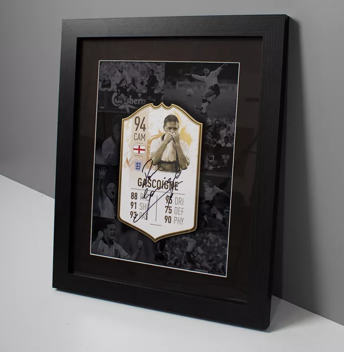 Icons Paul Gascoigne Signed England FIFA Ultimate Team Card In Black Wooden Frame