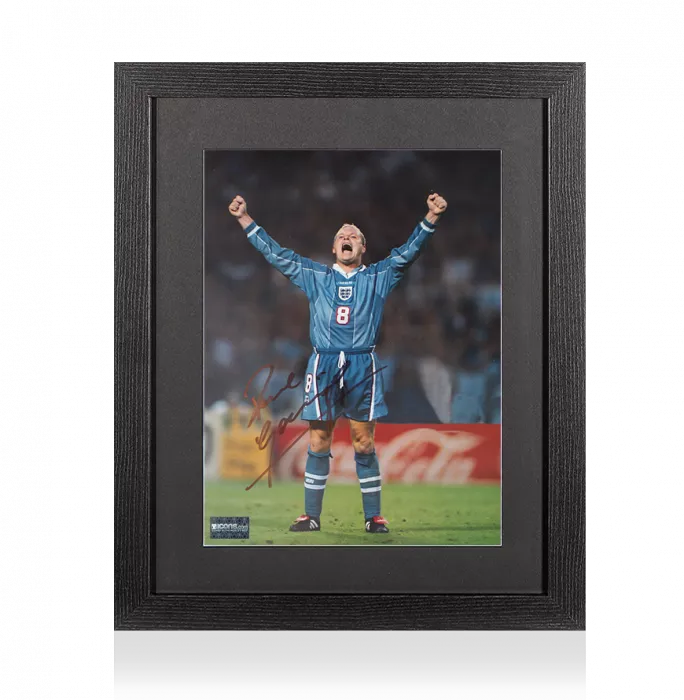 Icons Paul Gascoigne Signed England Photo In Black Wooden Frame: Goal Celebration