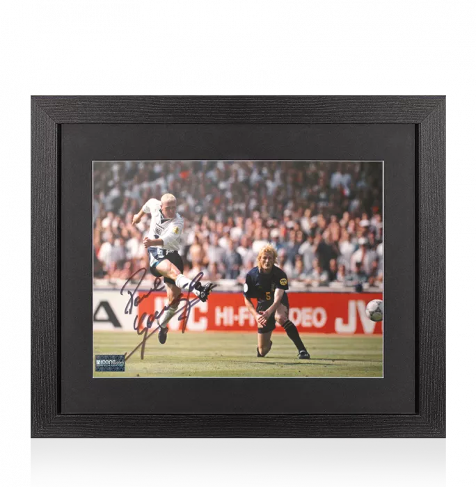 icons Paul Gascoigne Signed England Photo In Black Wooden Frame: vs Scotland EURO 96 Goal