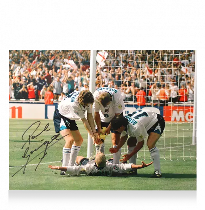 Icons Paul Gascoigne Signed England Photo In Black Wooden Frame: Dentist Chair Goal Celebration