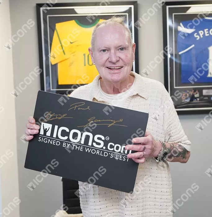 Icons Paul Gascoigne Signed England Photo In Black Wooden Frame: Dentist Chair Goal Celebration