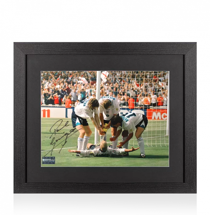 Icons Paul Gascoigne Signed England Photo In Black Wooden Frame: Dentist Chair Goal Celebration