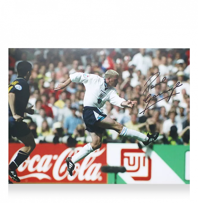 Icons Paul Gascoigne Signed England Photo In Black Wooden Frame: Iconic UEFA EURO 1996 Goal Vs Scotland