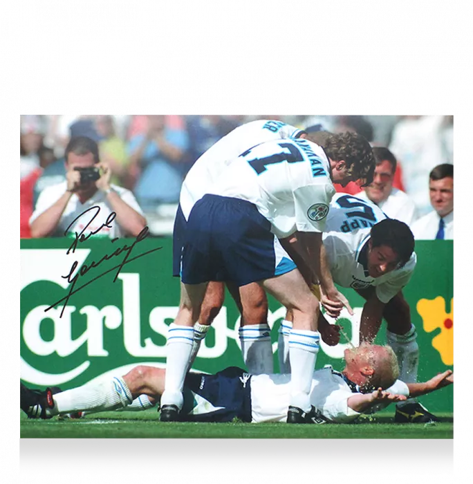 Icons Paul Gascoigne Signed England Photo In Black Wooden Frame: Dentist Chair Celebration