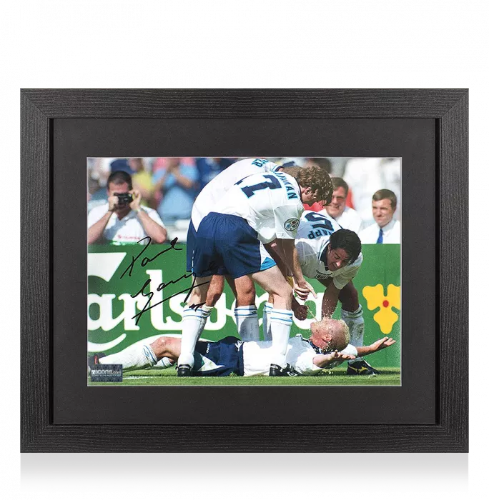 icons Paul Gascoigne Signed England Photo In Black Wooden Frame: Iconic Dentist Chair Celebration vs Scotland