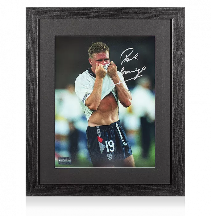 Icons Paul Gascoigne Signed England Photo In Black Wooden Frame: Gazza's Tears