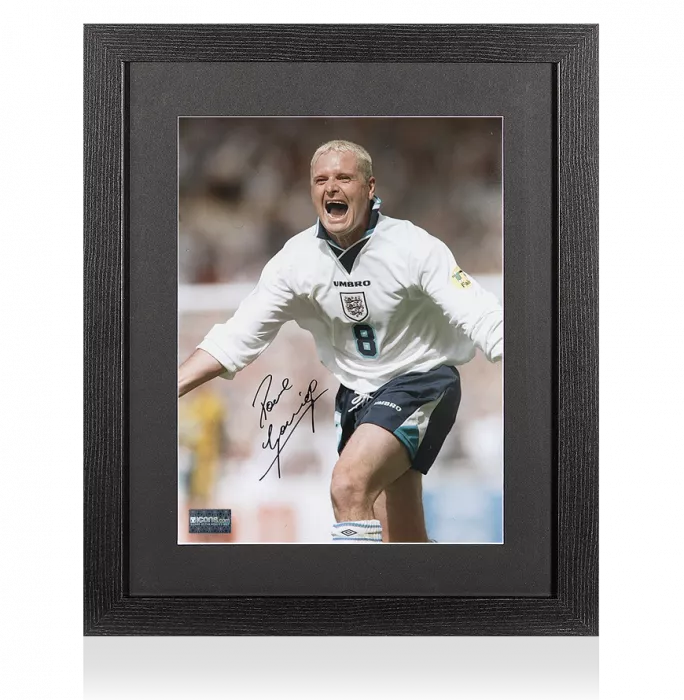 icons Paul Gascoigne Signed England Photo In Black Wooden Frame: UEFA EURO 96 Celebration