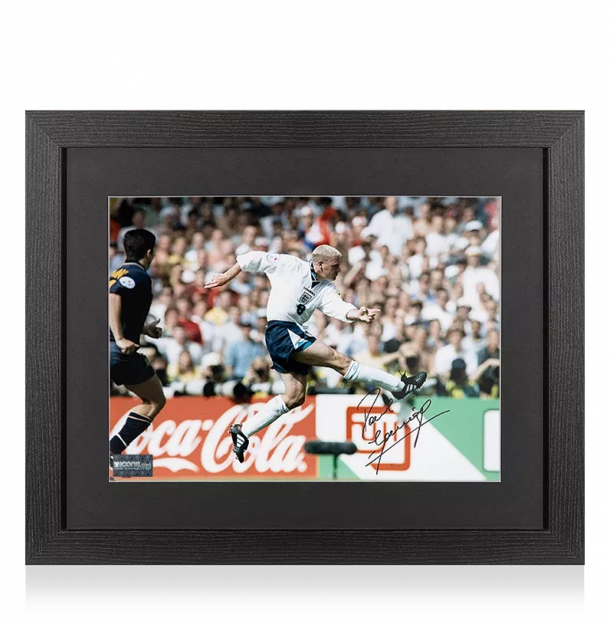 Icons Paul Gascoigne Signed England Photo In Black Wooden Frame: Legendary UEFA EURO 1996 Goal Vs Scotland