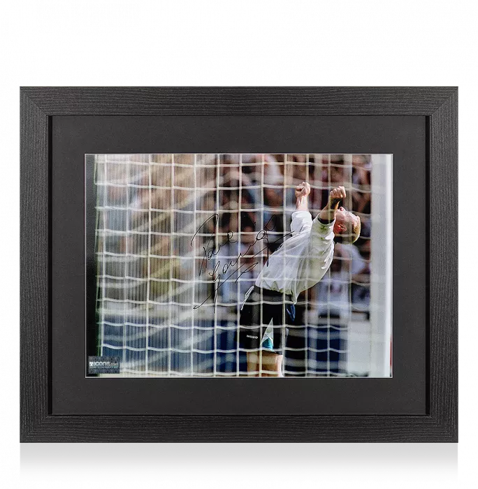 Icons Paul Gascoigne Signed England Photo In Black Wooden Frame: Iconic Goal Celebration Vs Scotland