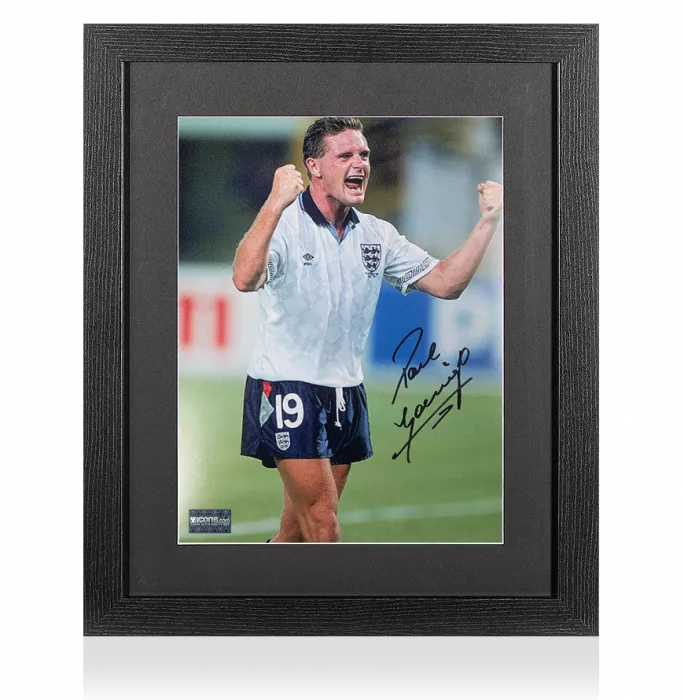 icons Paul Gascoigne Signed England Photo In Black Wooden Frame: A Lion Roars