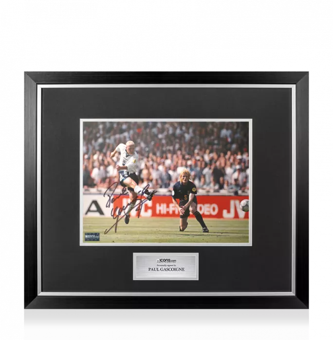 Icons Paul Gascoigne Signed England Photo In Premium Photo Frame: Vs Scotland EURO 96 Goal
